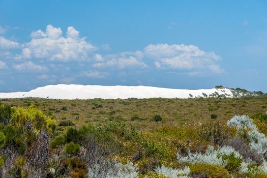 The Pinnacles Desert huge white sand dunes in the Western Australian landscape