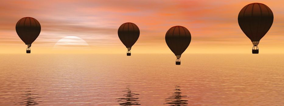 sunset with a balloon black flight - 3d rendering