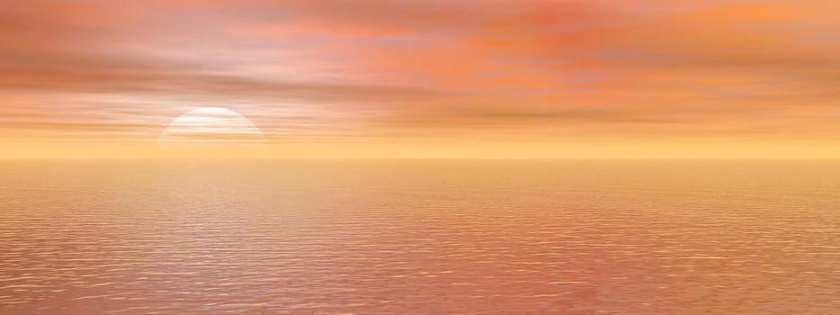 Beautiful sunset orange on the sea - 3d rendering