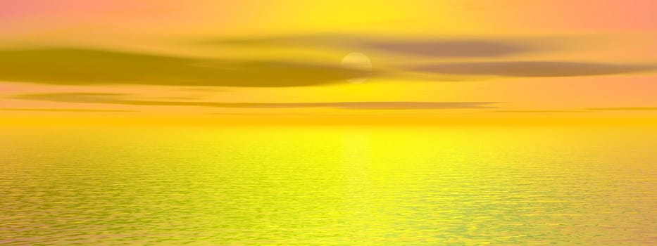 Beautiful sunset yellow on the sea - 3d rendering