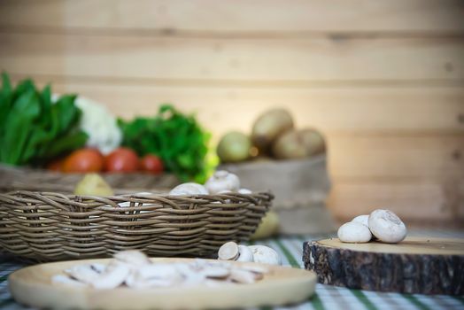 Fresh champignon mushroom vegetable in the kitchen - fresh mushroom vegetable cooking concept