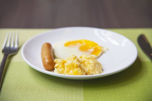 Sausage with egg breakfast set - breakfast food concept