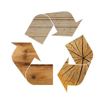 Illustration recycling symbol of different industrial wood construction materials isolated on white background