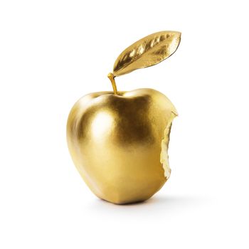 Gold apple isolated on white background. Gold fruit