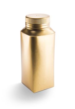 Gold plastic bottle. Clean pattern for packaging design