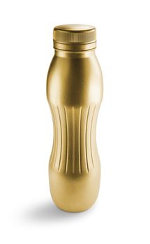 Gold plastic bottle. Clean pattern for packaging design