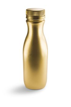 Gold plastic bottle. Clean pattern for packaging design