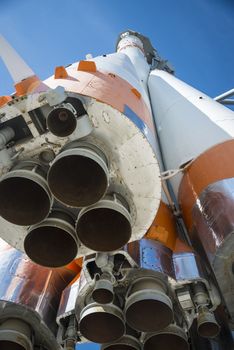 The monument of the spacecraft in the Museum of cosmonautics in Samara Russia. On a Sunny summer day. June 16, 2018