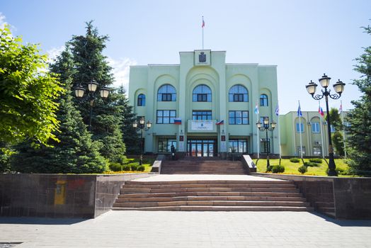 The building of the city administration of Samara, Russia. On the building flags of Russia. On a Sunny summer day. 17 June 2018