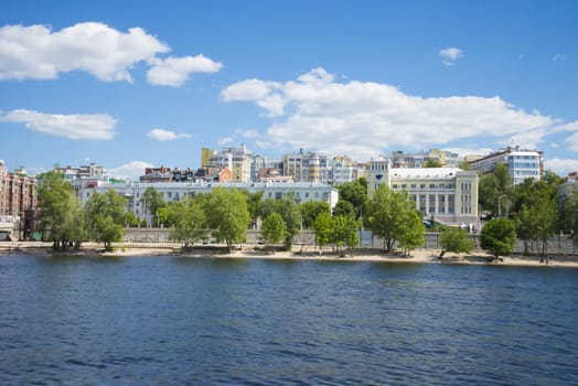 Volga river embankment in Samara, Russia. Panoramic view of the city. On a Sunny summer day. 18 June 2018