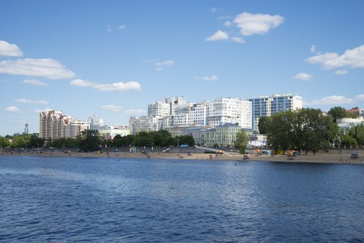 Volga river embankment in Samara, Russia. Panoramic view of the city. On a Sunny summer day. 18 June 2018