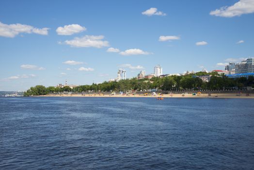 Volga river embankment in Samara, Russia. Panoramic view of the city. On a Sunny summer day. 18 June 2018