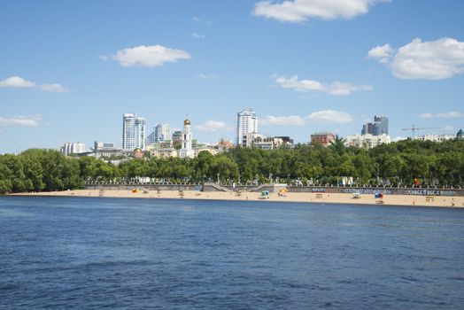 Volga river embankment in Samara, Russia. Panoramic view of the city. On a Sunny summer day. 18 June 2018