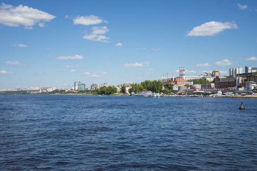 Volga river embankment in Samara, Russia. Panoramic view of the city. On a Sunny summer day. 18 June 2018