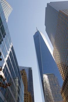 New York City Financial district cityscape with Freedom Tower