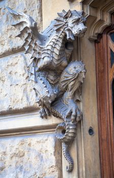 Turin, Corso Francia, Casa dei Draghi/Palazzo della Vittoria von Gottardo Gussoni (art nouveau house). Dragon detail on the facade.