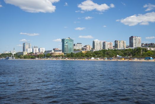 Volga river embankment in Samara, Russia. Panoramic view of the city. On a Sunny summer day. 18 June 2018