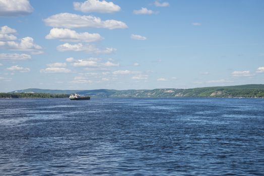 Volga river near Samara, Russia. Panoramic view. On a Sunny summer day. 18 June 2018