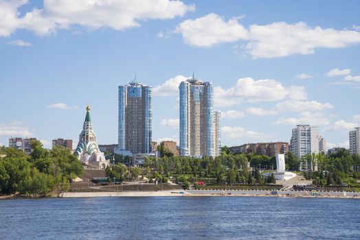 Volga river embankment in Samara, Russia. Panoramic view of the city. On a Sunny summer day. 18 June 2018