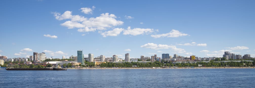 Volga river embankment in Samara, Russia. Panoramic view of the city. On a Sunny summer day. 18 June 2018