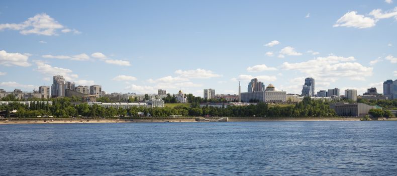 Volga river embankment in Samara, Russia. Panoramic view of the city. On a Sunny summer day. 18 June 2018