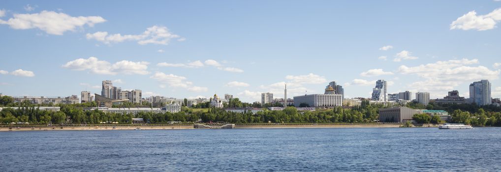 Volga river embankment in Samara, Russia. Panoramic view of the city. On a Sunny summer day. 18 June 2018