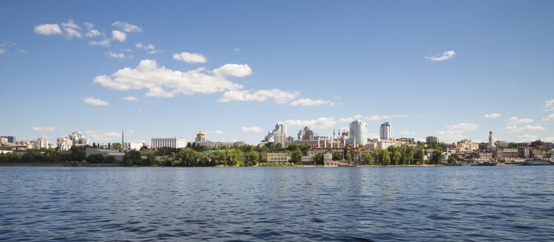 Volga river embankment in Samara, Russia. Panoramic view of the city. On a Sunny summer day. 18 June 2018