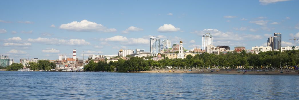 Volga river embankment in Samara, Russia. Panoramic view of the city. On a Sunny summer day. 18 June 2018