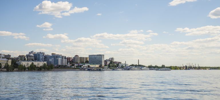 Volga river embankment in Samara, Russia. Panoramic view of the city. On a Sunny summer day. 18 June 2018