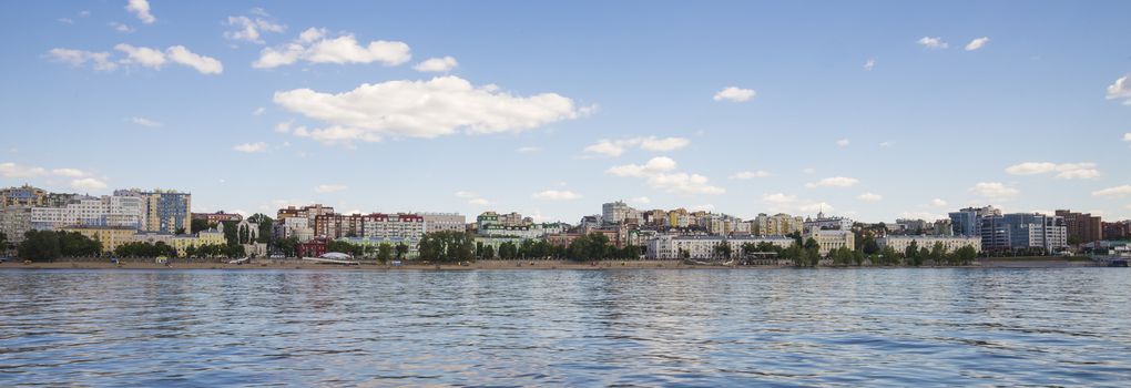 Volga river embankment in Samara, Russia. Panoramic view of the city. On a Sunny summer day. 18 June 2018