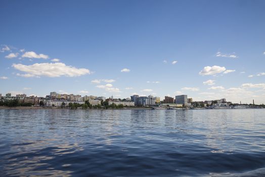 Volga river embankment in Samara, Russia. Panoramic view of the city. On a Sunny summer day. 18 June 2018