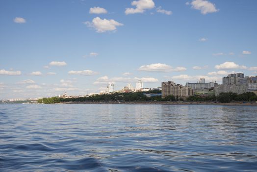 Volga river embankment in Samara, Russia. Panoramic view of the city. On a Sunny summer day. 18 June 2018