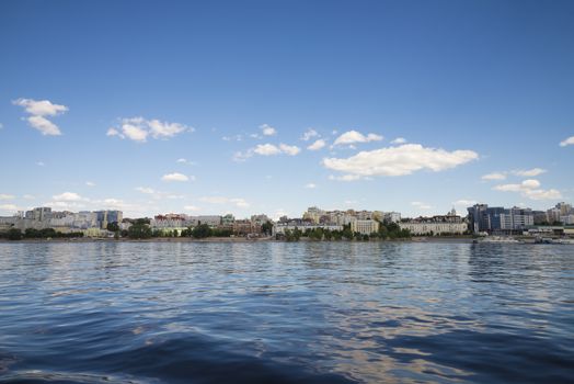 Volga river embankment in Samara, Russia. Panoramic view of the city. On a Sunny summer day. 18 June 2018