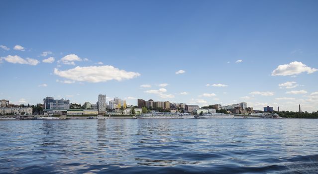 Volga river embankment in Samara, Russia. Panoramic view of the city. On a Sunny summer day. 18 June 2018