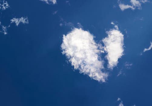 a white cloud in the shape of a heart on a blue sky