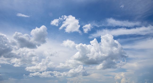 White clouds on the blue sky during the day. Nature landscape