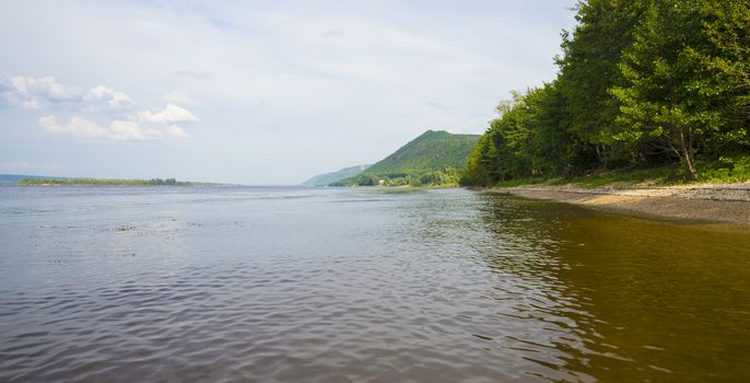 view of the Zhiguli mountains and the Volga river in the Samara region, Russia