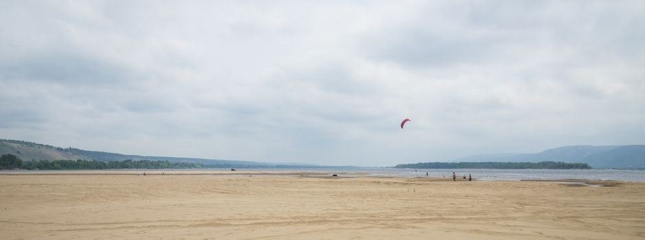 Panoramic view of the Zhiguli mountains from the Peninsula Kopylovo. Cloudy day 21 July 2018.