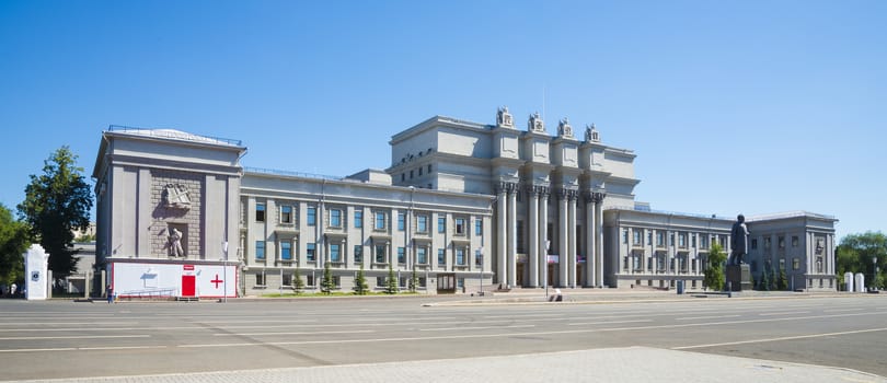 Opera and ballet building on Kuibyshev square in Samara, Russia. Summer Sunny day 31 July 2018.