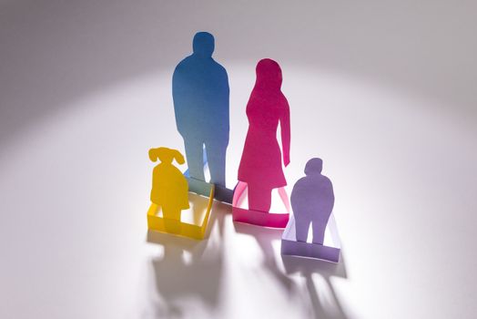 family of colored paper on white background