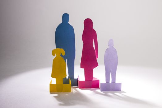 family of colored paper on white background