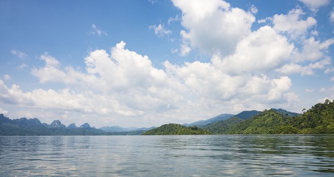 Landscape in Khao SOK national Park. Mountains and lake on a Sunny day.