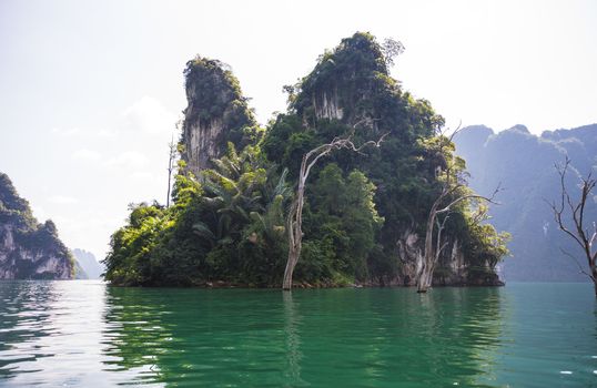 Landscape in Khao SOK national Park. Mountains and lake on a Sunny day.
