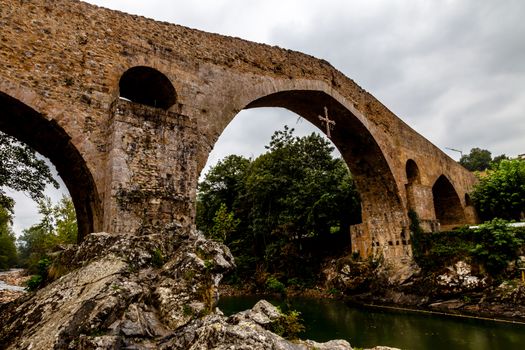 Old Roman stone bridge in Cangas de Onis, Asturias, Spain