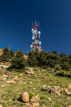 Big communications tower in a sunny day on Estepona, Malaga, Spain