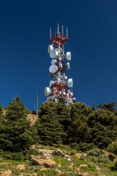 Big communications tower in a sunny day on Estepona, Malaga, Spain