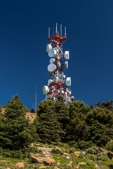 Big communications tower in a sunny day on Estepona, Malaga, Spain