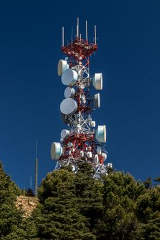 Big communications tower in a sunny day on Estepona, Malaga, Spain