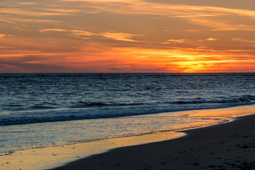Fantastic sunset on the beach of Rota, Cadiz, Spain