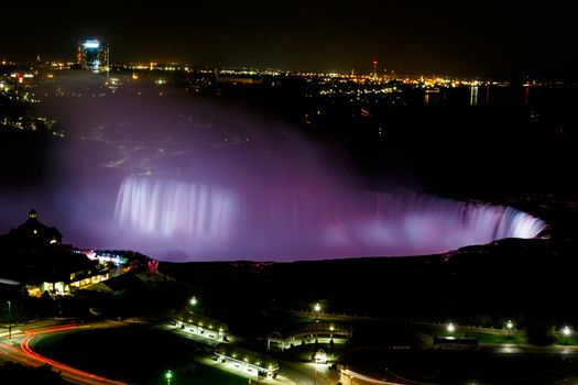 Fantastic Niagara Falls view with Colorful Lights at night, Canadian Falls, Ontario, Canada